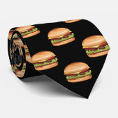 Hamburger fastfood patroon op zwart stropdas (Opgerold)