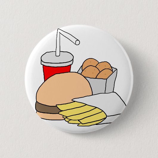 Hamburger, Fries, Chicken Nuggets en Soda Ronde Button 5,7 Cm (Voorkant)