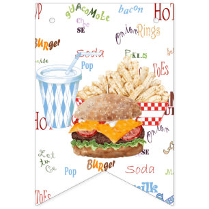 Hamburger Fries Fast Food BBQ Diner achterklep Vlaggetjes
