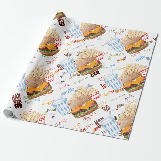 Hamburger Fries Fast Food BBQ Diner Cadeaupapier (Uitgerold)