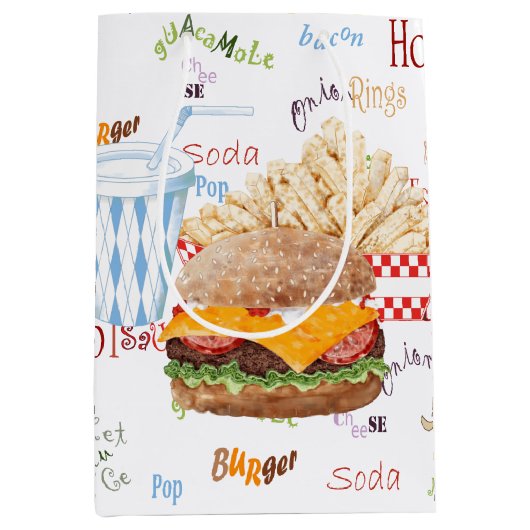 Hamburger Fries Fast Food BBQ Diner Medium Cadeauzakje (Voorkant)