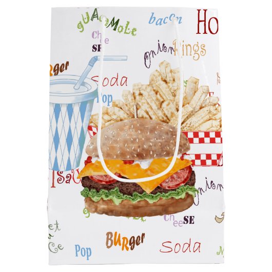 Hamburger Fries Fast Food BBQ Diner Medium Cadeauzakje (Achterkant)