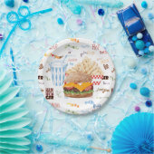 Hamburger Fries Fast Food BBQ Diner Papieren Bordje (Feest)