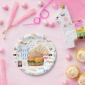 Hamburger Fries Fast Food BBQ Diner Papieren Bordje (Feest)