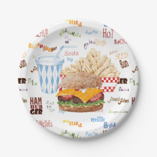 Hamburger Fries Fast Food BBQ Diner Papieren Bordje