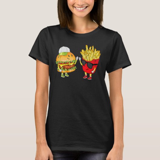 Hamburger Fries High Five Cool Fun Combo Snacks Fu T-shirt (Voorkant)