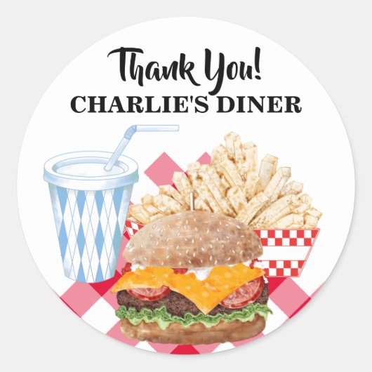 Hamburger friet fastfood BBQ diner Ronde Sticker (Voorkant)