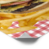Hamburger, friet, rood-wit geruit achtergrond poster (Hoek)