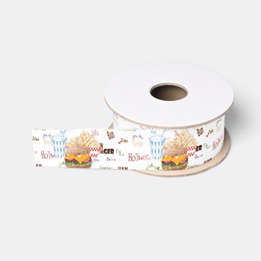 Hamburger Frites Fast Food BBQ Diner Grosgrain Lint (Spoel)