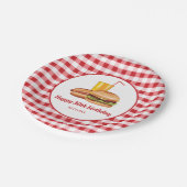 Hamburger Hot Dog En Drink Red Gingham Verjaardag Papieren Bordje (Gekanteld)