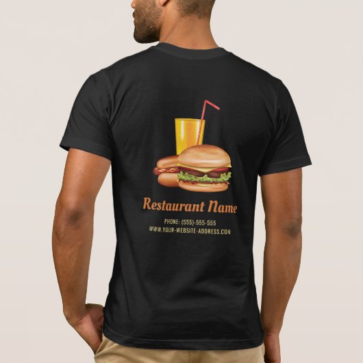 Hamburger Hot Dog Restaurant Aangepaste Logo en te T-shirt (Achterkant)