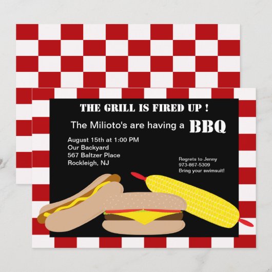 Hamburger & Hotdog Barbecue Uitnodiging (Voorkant / Achterkant)