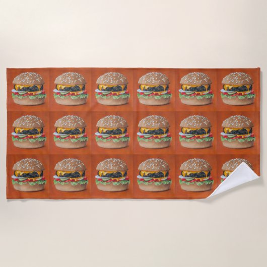 Hamburger Illustratie strandhanddoek Strandlaken (Voorkant)