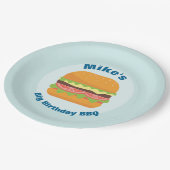 Hamburger Illustratie Verjaardag BBQ Papieren Bordje (Gekanteld)