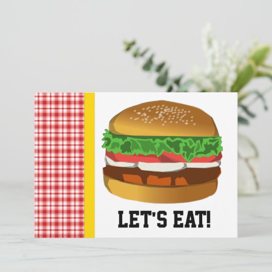 Hamburger, laten we eten! Uitnodiging (Staand voorkant)