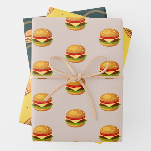 Hamburger Lover Cheeseburger Cute Tiled Pattern Inpakpapier Vel (In situ)