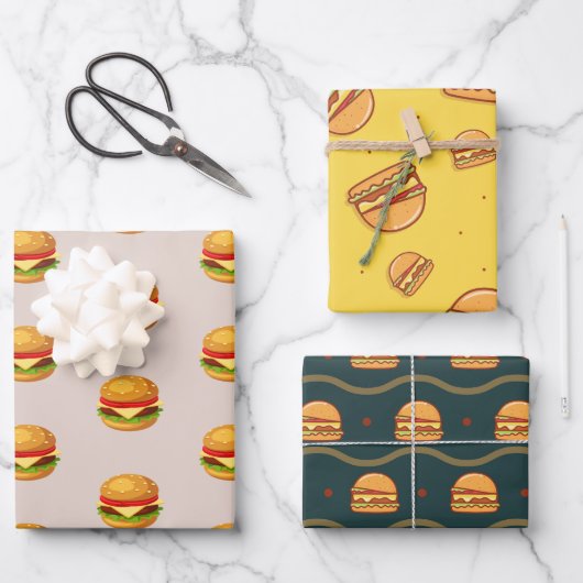Hamburger Lover Cheeseburger Cute Tiled Pattern Inpakpapier Vel (Voorkant)