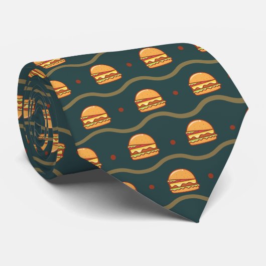 Hamburger Lover Cheeseburger Cute Tiled Pattern Stropdas (Opgerold)