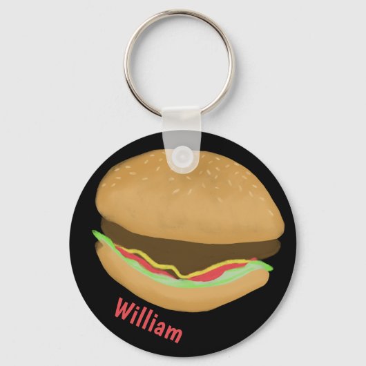 Hamburger Lovers Fun Yummy CUSTOM NAME Sleutelhanger (Voorkant)