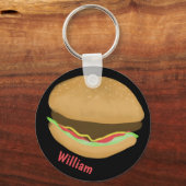 Hamburger Lovers Fun Yummy CUSTOM NAME Sleutelhanger (Voorkant)