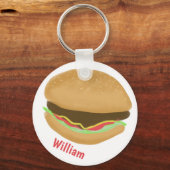 Hamburger Lovers Fun Yummy CUSTOM NAME Sleutelhanger (Voorkant)