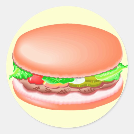 Hamburger met alle fixin's ronde sticker (Voorkant)