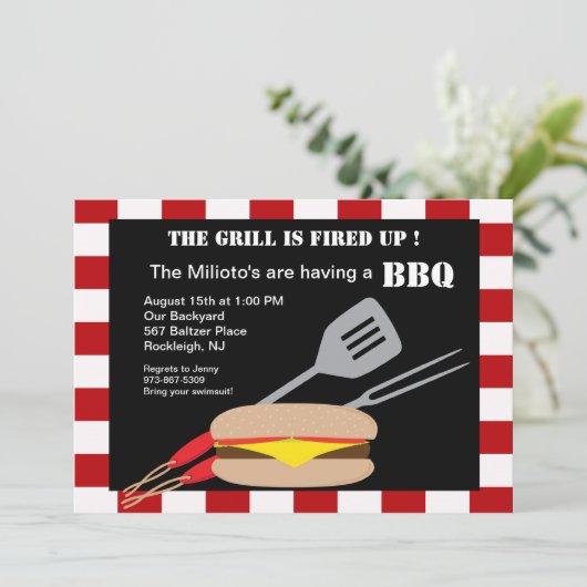 Hamburger met gereedschap Barbecue Uitnodiging (Staand voorkant)