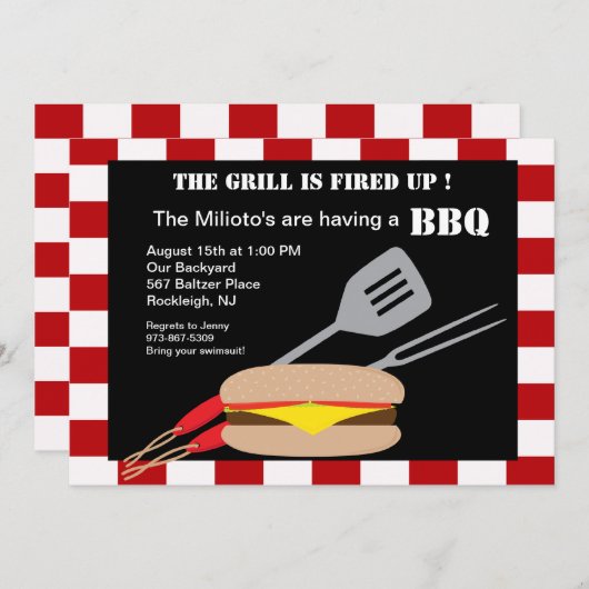 Hamburger met gereedschap Barbecue Uitnodiging (Voorkant / Achterkant)