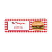 Hamburger op rode gingham met aangepaste tekst etiket (Voorkant)