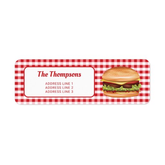 Hamburger op rode gingham met aangepaste tekst etiket (Voorkant)