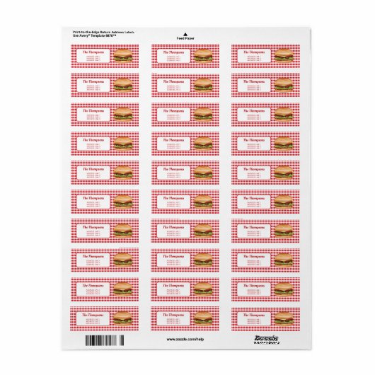 Hamburger op rode gingham met aangepaste tekst etiket (Full Sheet)