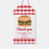 Hamburger op rode Gingham verjaardag dank u Cadeaulabel (Voorkant)