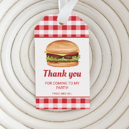 Hamburger op rode Gingham verjaardag dank u Cadeaulabel