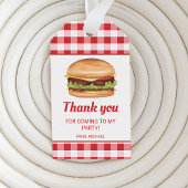 Hamburger op rode Gingham verjaardag dank u Cadeaulabel