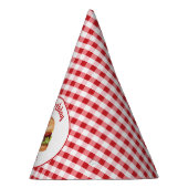 Hamburger op rood gingham patroon gelukkige verjaa feesthoedjes (Rechts)