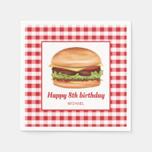 Hamburger op rood gingham patroon gelukkige verjaa