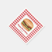 Hamburger op rood gingham patroon gelukkige verjaa servet (Hoek)