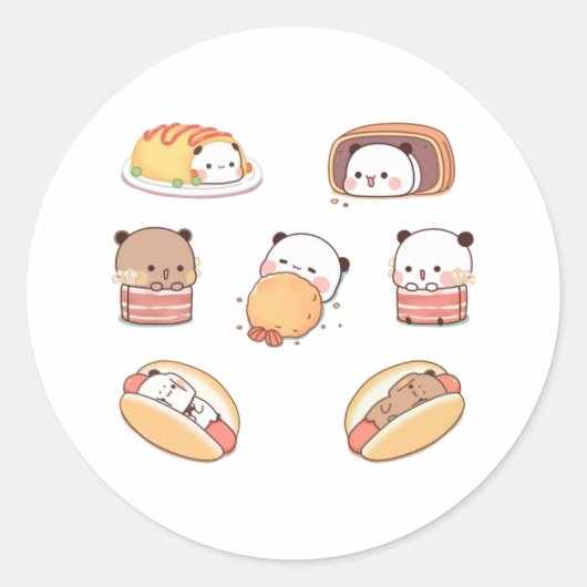 Hamburger Panda en Brownie Beer Ronde Sticker (Voorkant)