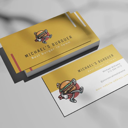 Hamburger restaurant food truck Mosterd Geel Visitekaartje
