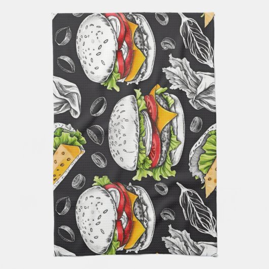 Hamburger  schets van CallisC Arts Theedoek (Verticaal)