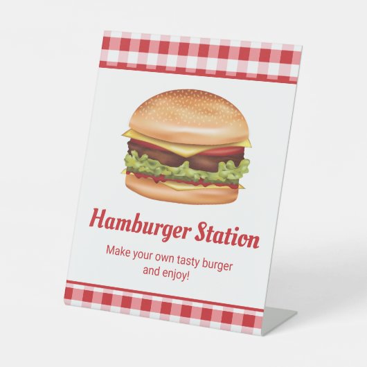 Hamburger Station Burger Bar Maak je eigen hamburg Reclamebord Met Voetstuk (Voorkant)