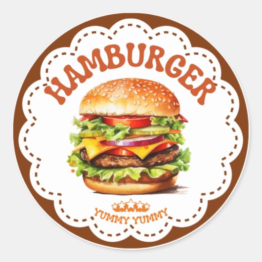 Hamburger Sticker | Juicy Burger Kawaii Label | Fa (Voorkant)