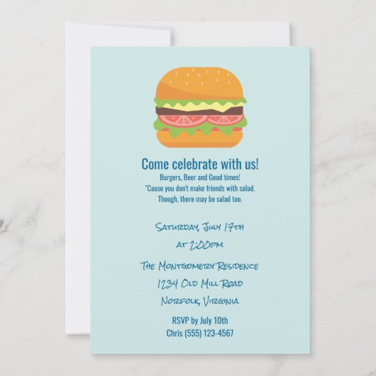 Hamburger- Summer BBQ Party Invitation Kaart (Achterkant)
