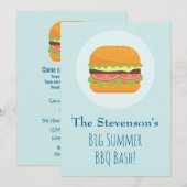 Hamburger- Summer BBQ Party Invitation Kaart (Voorkant / Achterkant)