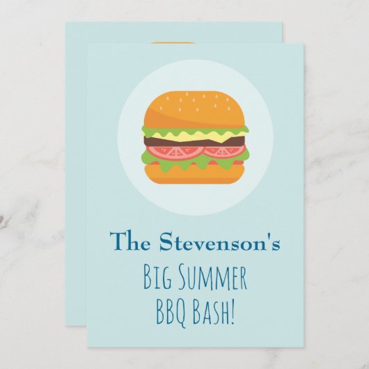 Hamburger- Summer BBQ Party Invitation Kaart (Voorkant / Achterkant)