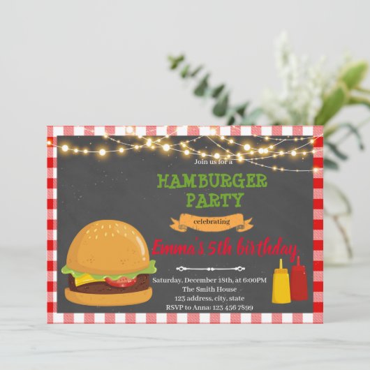 Hamburger verjaardagsfeest bedankkaart (Staand voorkant)