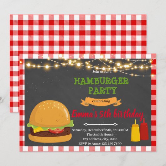 Hamburger verjaardagsfeest bedankkaart (Voorkant / Achterkant)