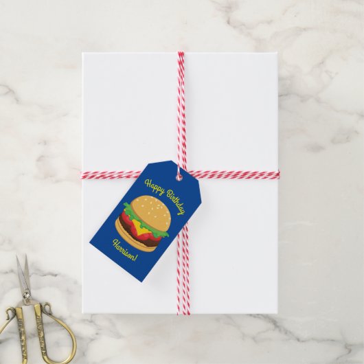 Hamburger verjaardagsfeestje cadeaulabel (Met Touw)