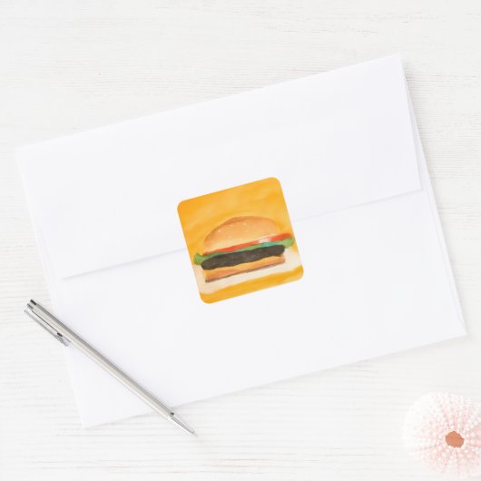 Hamburger Vierkante Sticker (Envelop)