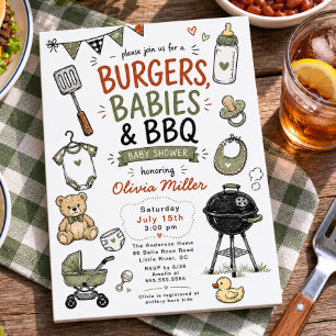 Hamburgers, Baby's & BBQ Baby Shower Kaart